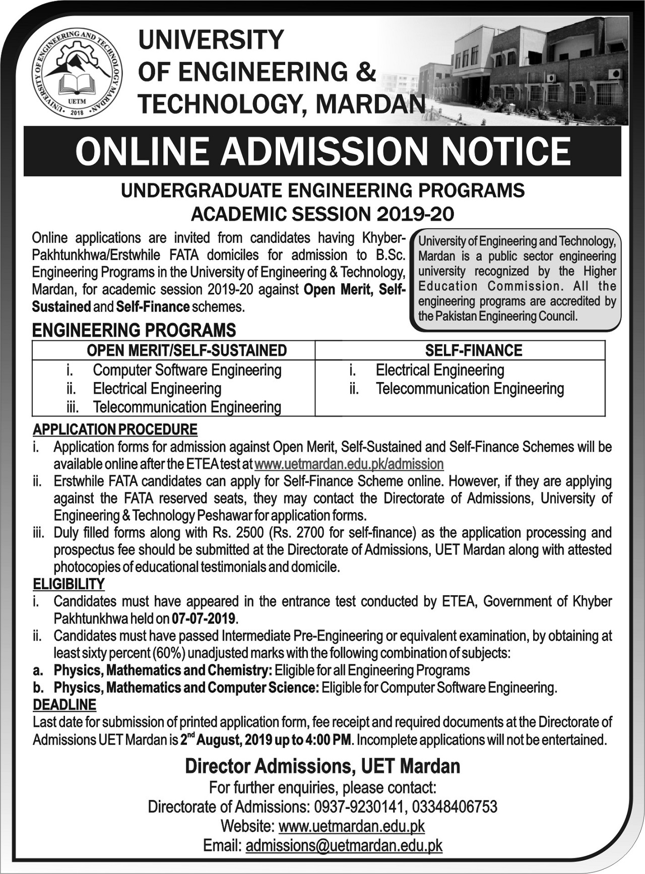 Admissions Notice