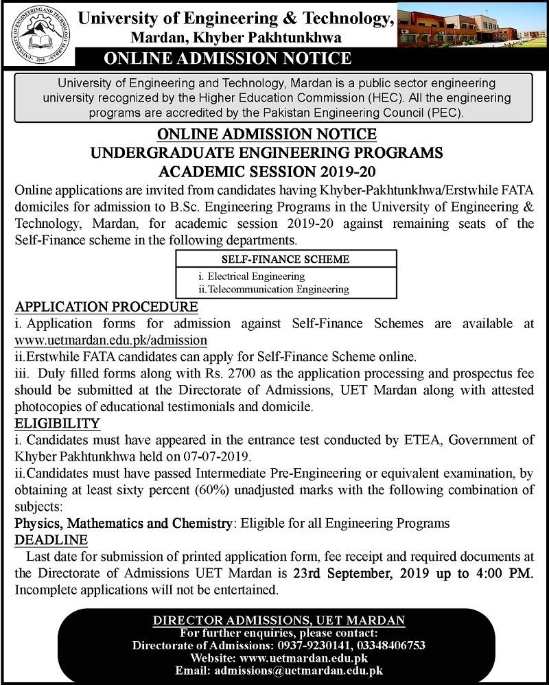 Admissions Notice